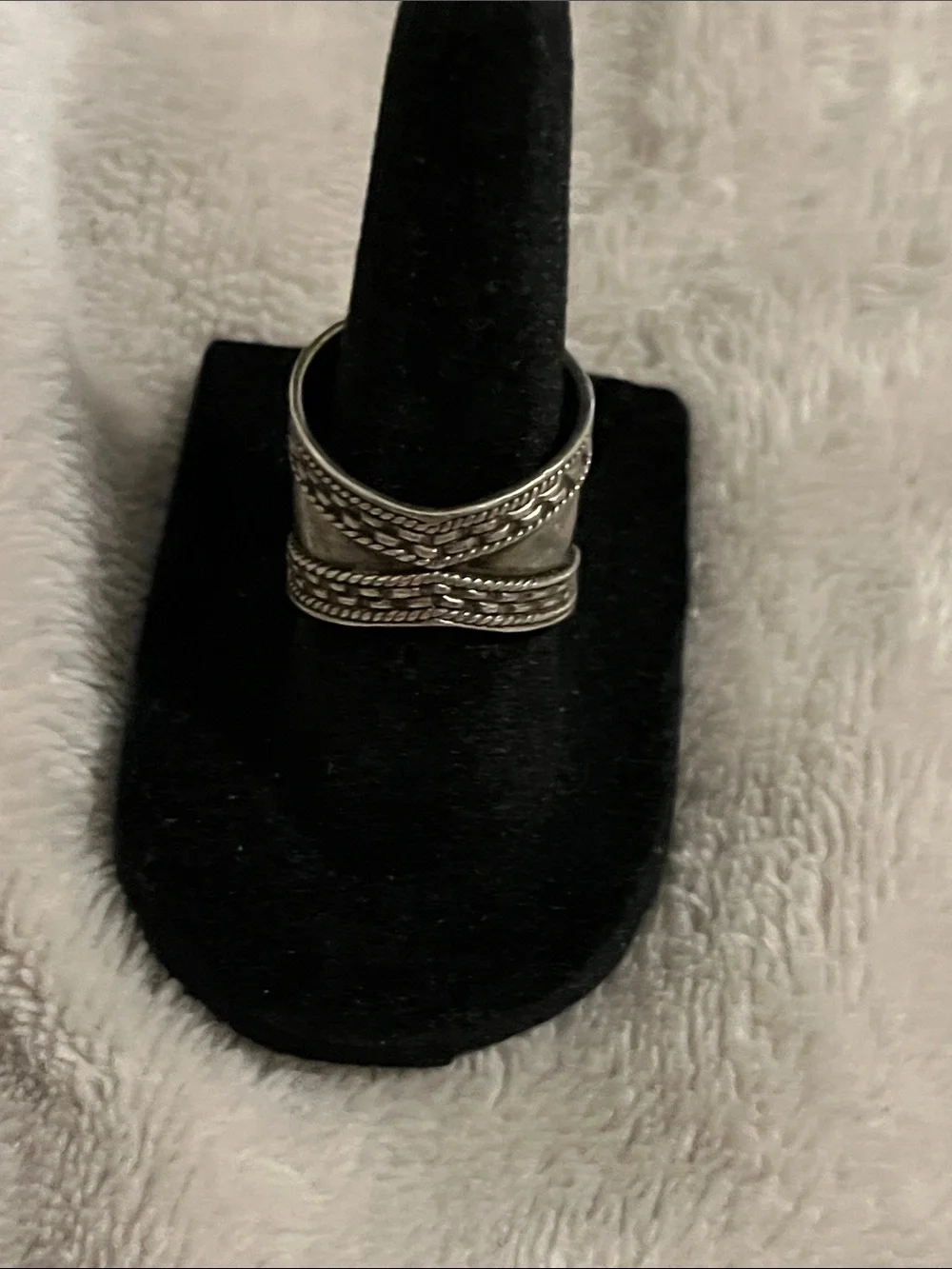 Vintage Sterling Silver Wide Band Ring with Red Stone